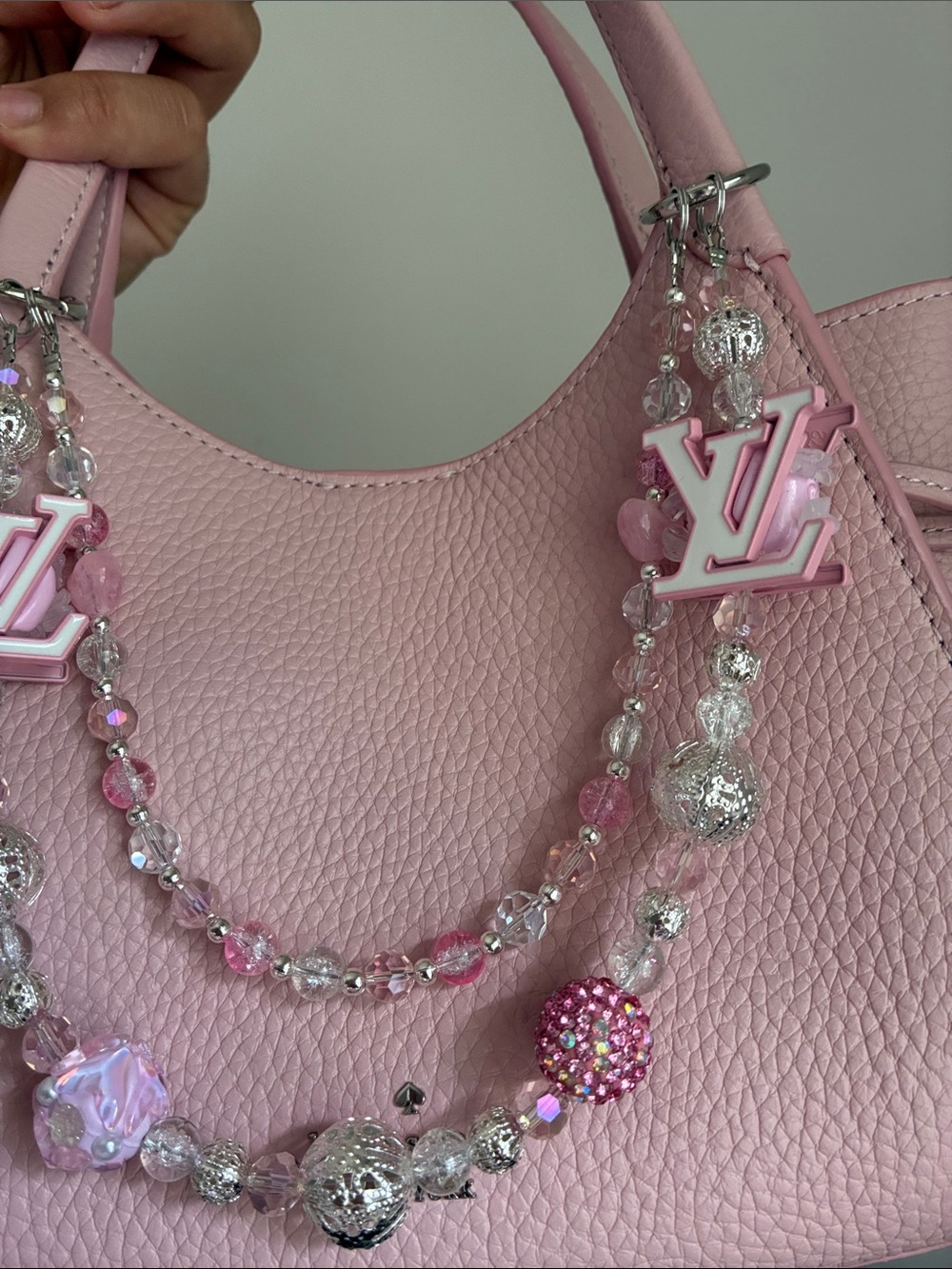 Decorative Pink and White Purse Charm Chain - Picture 3 of 3